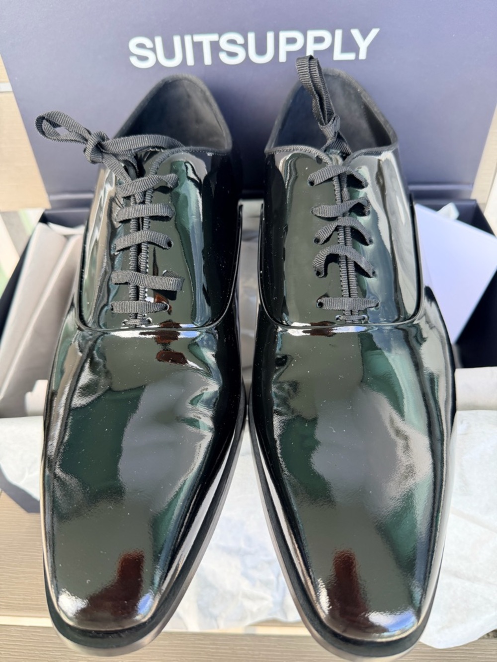 SuitSupply Men's Black Patent Leather Oxford Shoes